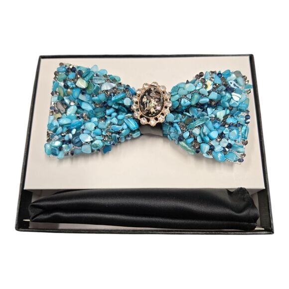 MEN'S  LUXURY GRAVELSTONE  BOW TIE WITH POCKET  SQUARE. SBT43 - Picture 2 of 3